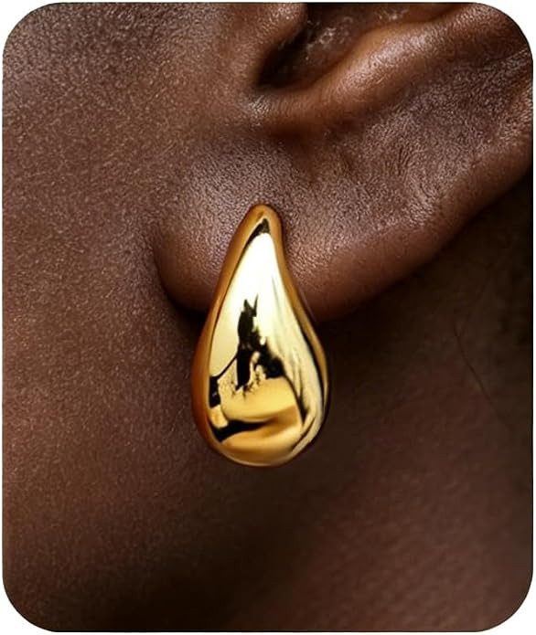 Gold Teardrop Earrings for Women, 14K Gold Plated Silver Post Statement Drop Hoop Earrings Trendy... | Amazon (US)