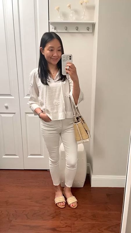 All white outfit idea

Top is xxs petite but sold out so I linked to the dress with the same floral applique and a similar top.

Jeans - similar linked

Pearl Raffia Slide Sandals - size 8 fits like my usual size 7

Purse is Coach Outlet and linked for reference but sold out.

For size reference I'm 5' 2.5" and currently 115 pounds.

#LTKSeasonal #LTKShoeCrush #LTKOver40
