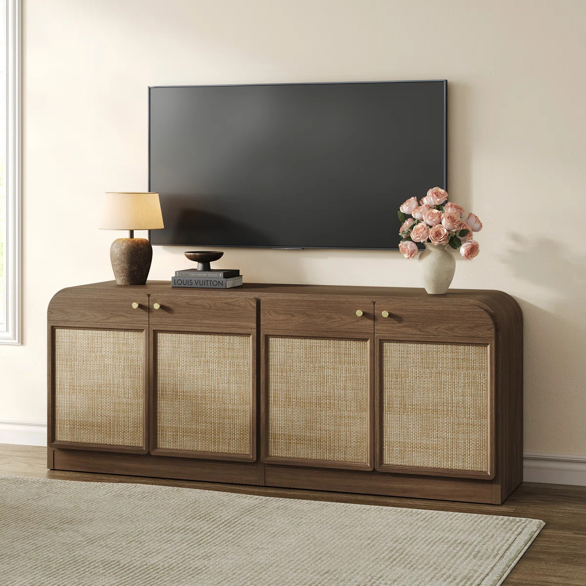 Boho TV Stand for TVs Up To 65" with 4 Rattan Storage Cabinets | Wayfair North America