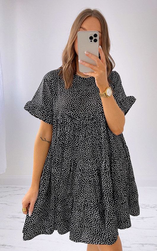Dolly Tiered Dress in Black/white | iKrush