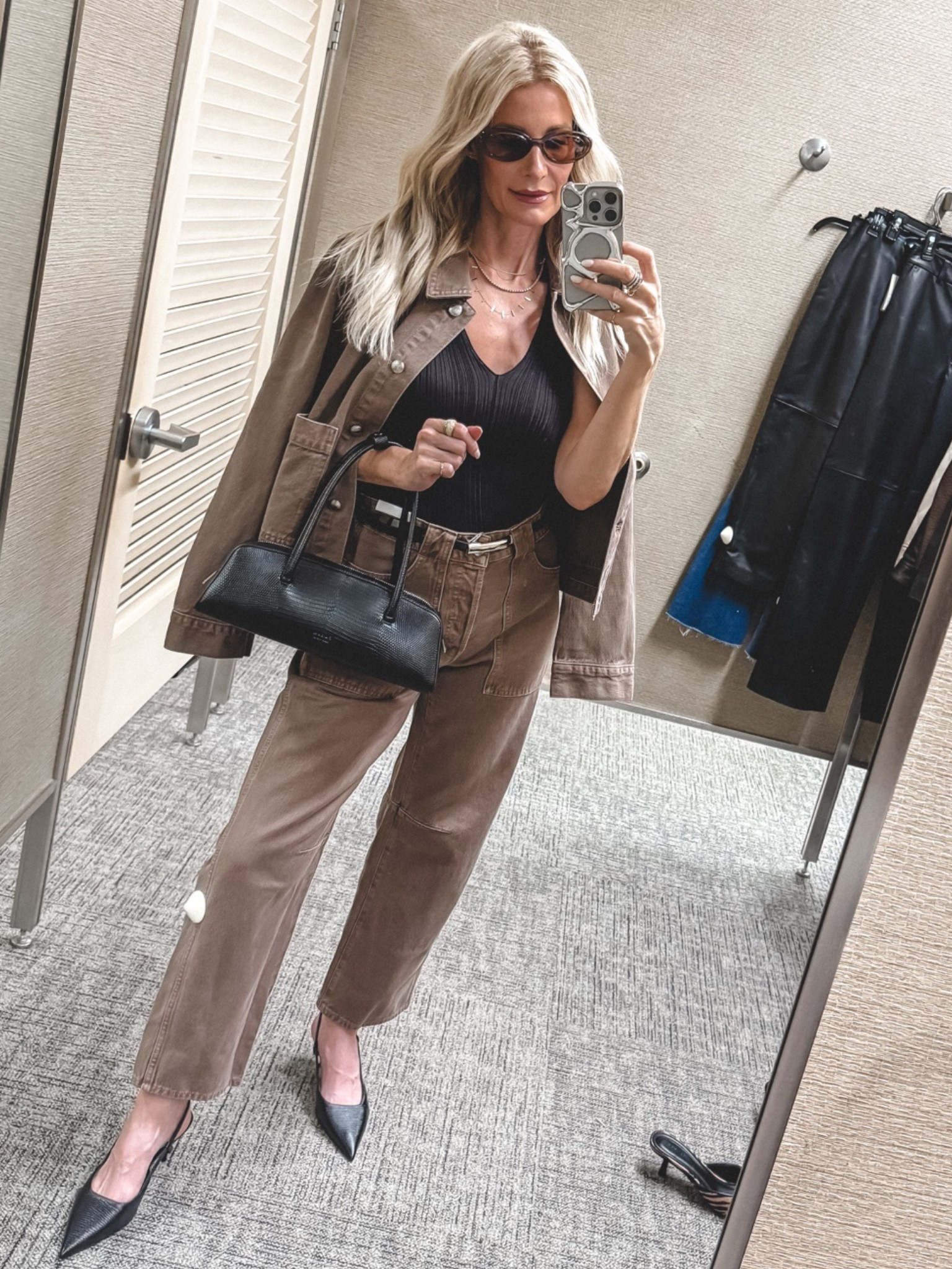 This NSALE look is such a chic way to wear tonal denim for fall — I love the brown jacket styled with matching jeans, a sleek black top, pointed-toe heels, and a polished belt for an outfit that feels modern and pulled together. The rich neutral shade makes this denim set feel elevated while still being easy to style. I’m wearing an XS in the jacket and a size 24 in the jeans. #NSale #LTKOver40 #LTKStyleTip
 

 #LTKSeasonal #LTKOver40 #LTKSaleAlert