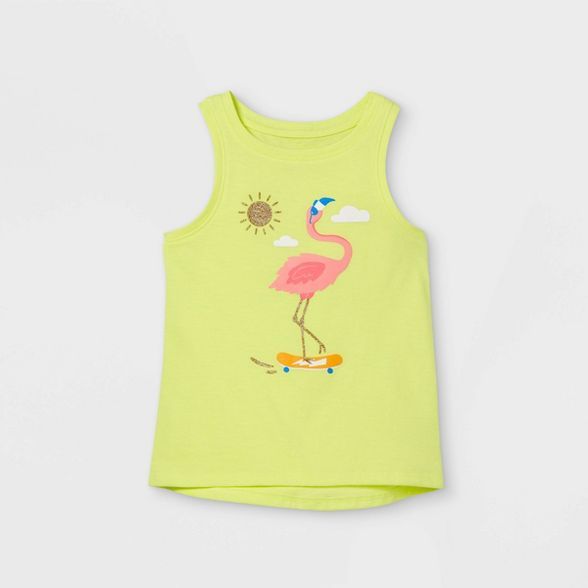 Toddler Girls' Glitter Flamingo Graphic Tank Top - Cat & Jack™ Yellow | Target