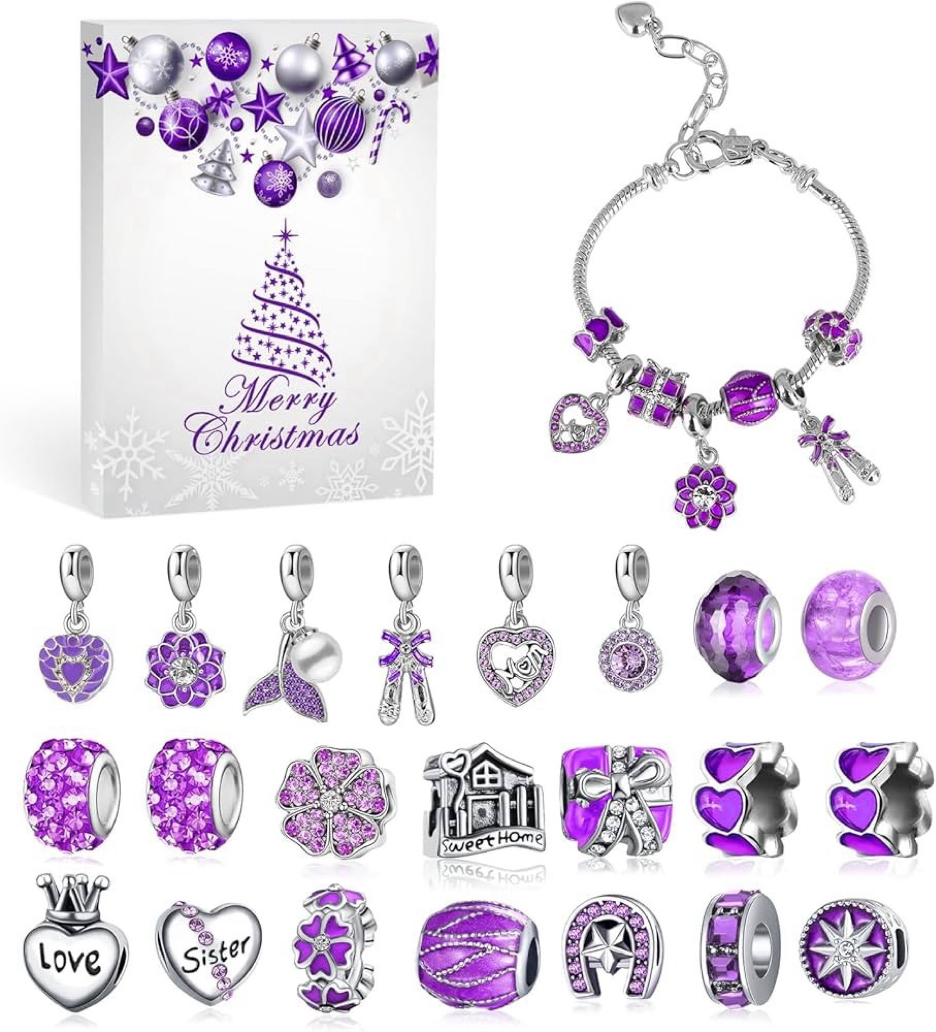 Women-Purple Jewelry 24 Days Christmas Countdown-Include Purple Heart Metal Charms Beads DIY Necklaces Bracelets Making Kit 

#LTKHoliday #LTKGiftGuide #LTKKids