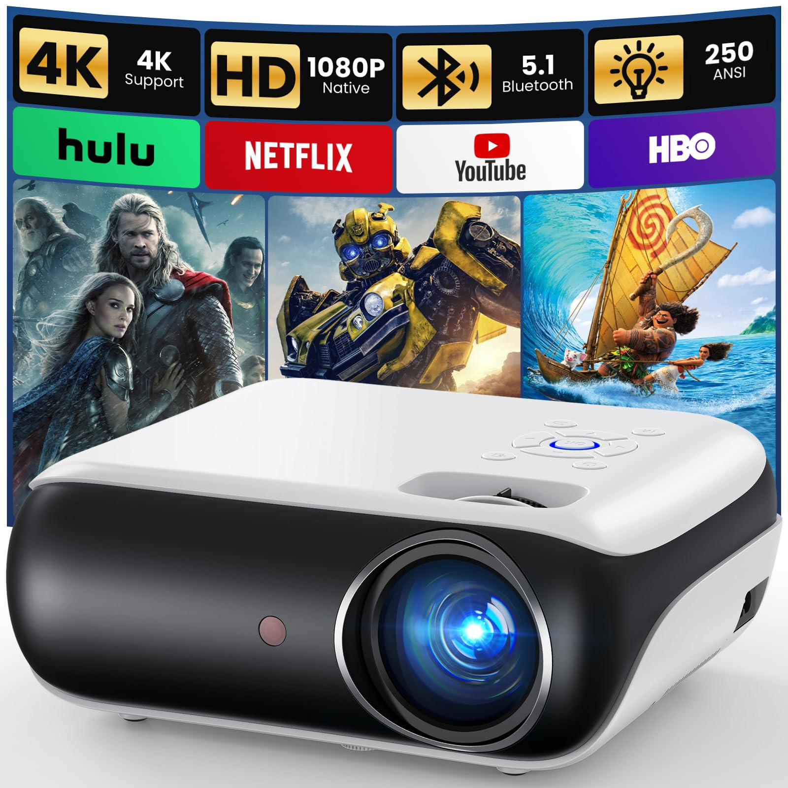 HAPPRUN Native 1080P Bluetooth Projector, Full HD Portable Outdoor Movie Projector with Built-in ... | Amazon (US)
