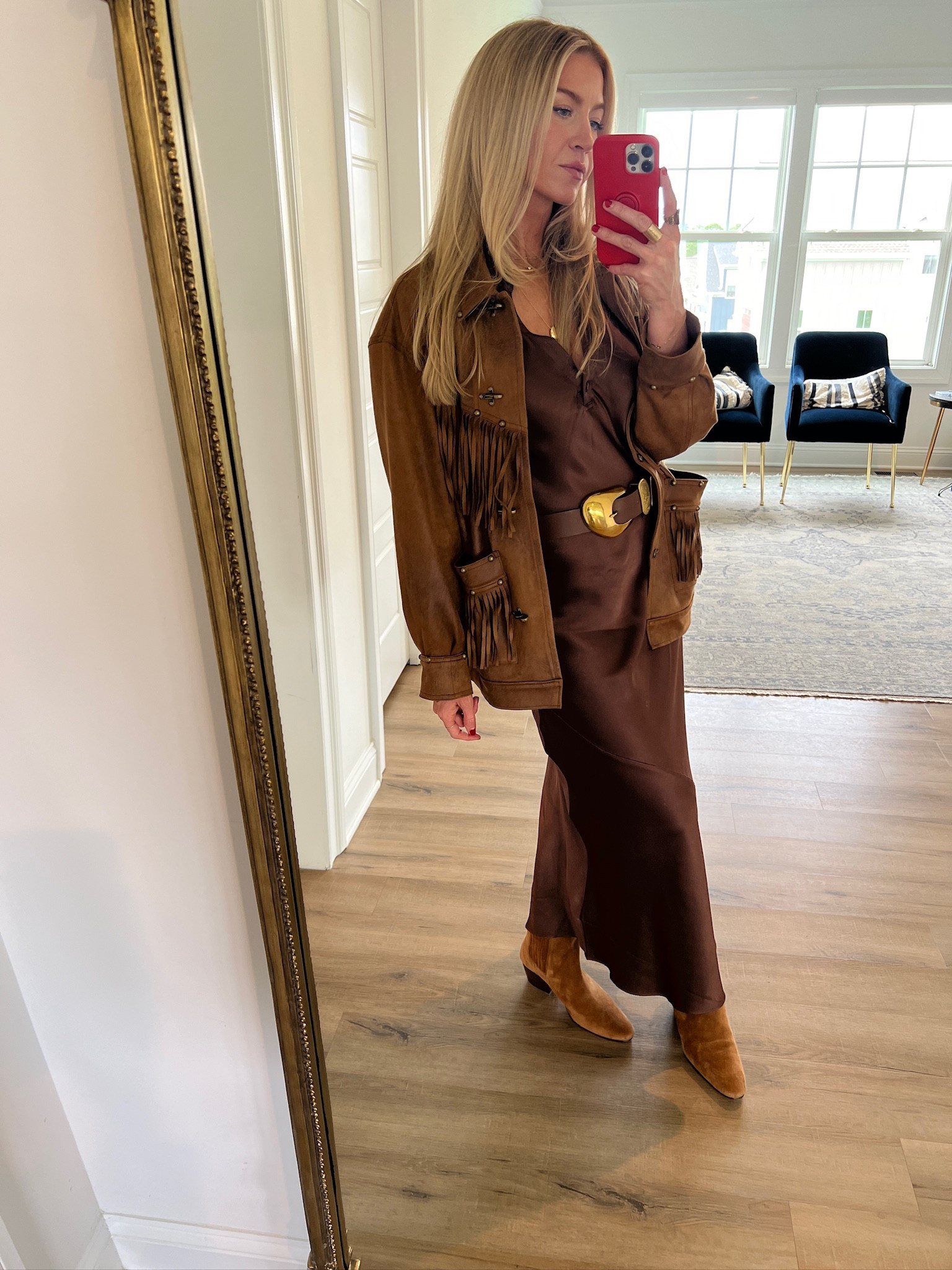 Brown dress + leather jacket. 
Jacket: wearing XS. Runs oversized 
Dress: runs TTS

#LTKStyleTip #LTKSeasonal #LTKBeauty