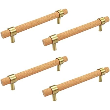 Savagrow 2pcs Brass Beech Wood Cabinet Pulls Handles Modern Wooden 3.78" Hole Center Drawer Pulls... | Amazon (US)
