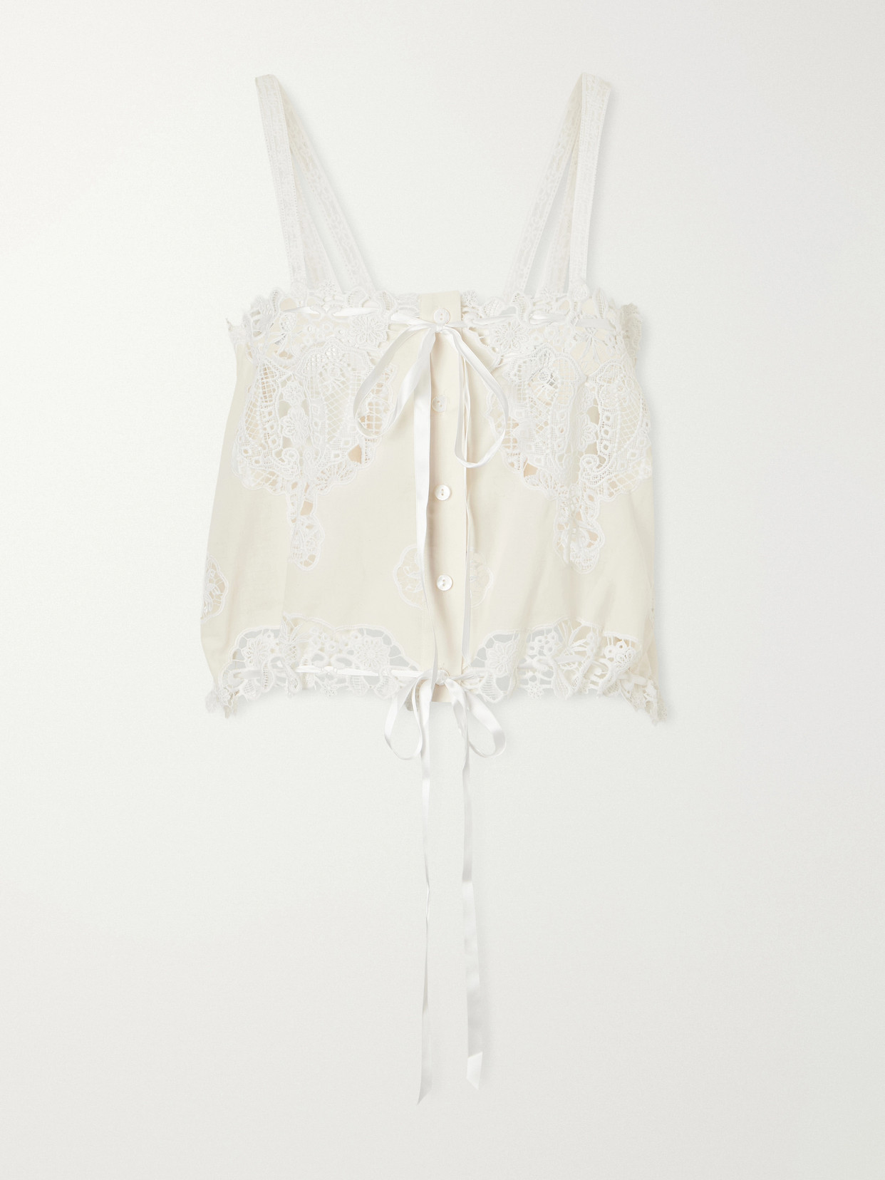 Miguelina - Palmer Cropped Guipure Lace-trimmed Cotton-blend Top - Neutrals | NET-A-PORTER (US)
