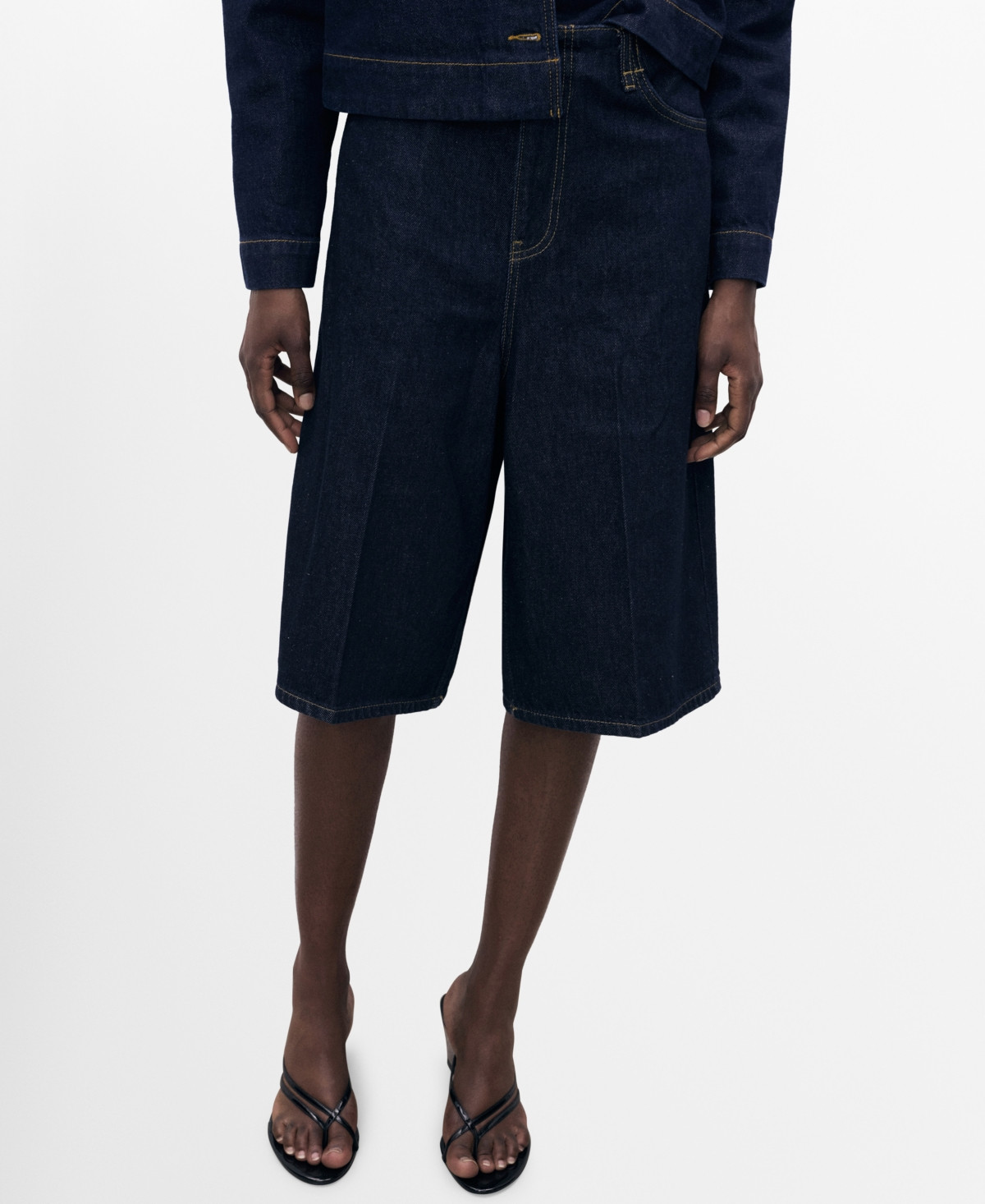 Mango Women's Mid-Rise Denim Bermuda Shorts - Open Blue | Macy's