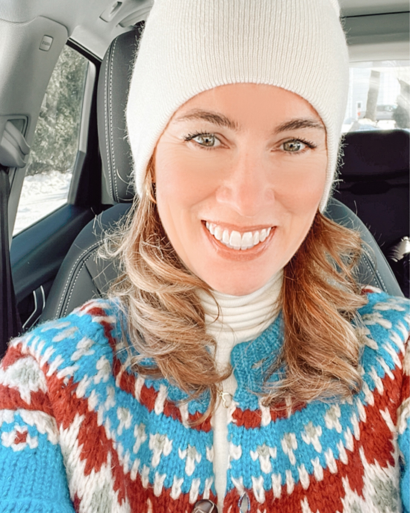 Women’s winter outfit. Winter cardigan for under$20. Fair isle Chunky knit cardigan with off white turtleneck, white ribbed knit beanie hat, gold hoops and gold heart chain necklace.  Winter Outfit.  How to style cardigan sweater for winter ski trip.  Women Over 40 Winter Outfit Style.  #over40style #over50style #fairislecardigan #wintersweater #winterOOTD #wintersales #giftideas

#LTKSaleAlert #LTKOver40 #LTKFindsUnder50