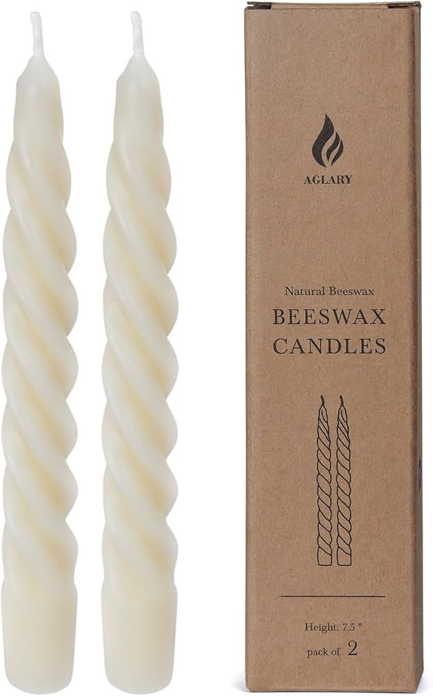 2PCS 7-Inch Pure Beeswax Spiral Taper Candles, Twisted Stick Candles, Dripless & Unscented for We... | Amazon (US)