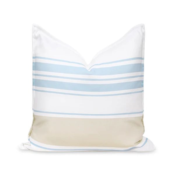 Coastal Indoor Outdoor Throw Pillow Cover, Stripes, Baby Blue Neutral Tan, 20"x20" | Hofdeco