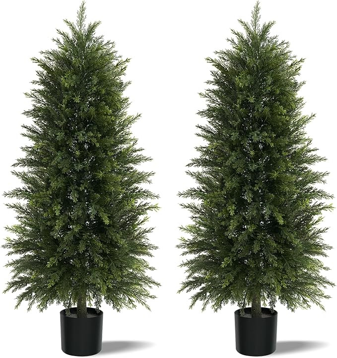 5FT Artificial Cedar Trees Set of 2, Realistic Faux Evergreen Topiary Bushes Plants, Outdoor Pott... | Amazon (US)