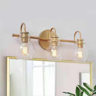 LNC Robb Modern 3-Light Gold Bathroom Vanity Light Interior Powder Room Lighting with Clear Globe... | The Home Depot