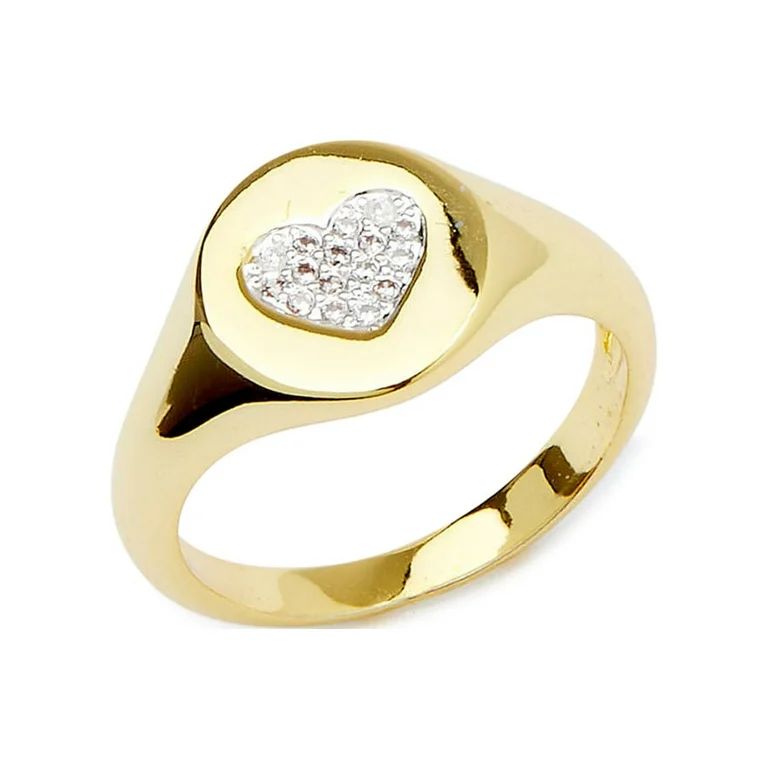 Scoop Womens 14KT Gold Flash-Plated Cubic Zirconia Heart Signet Ring | Walmart (US)