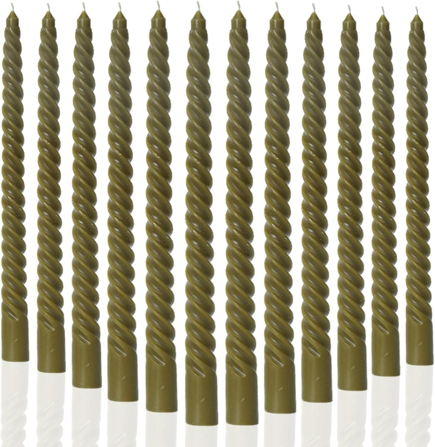 MAITREYA Olive Green Taper Candles Stick Spiral Twisted Candles-Set of 12 for Decoration Weddings Party Church-Unscented Dripless Candles,10inch(F-Olive) | Amazon (US)