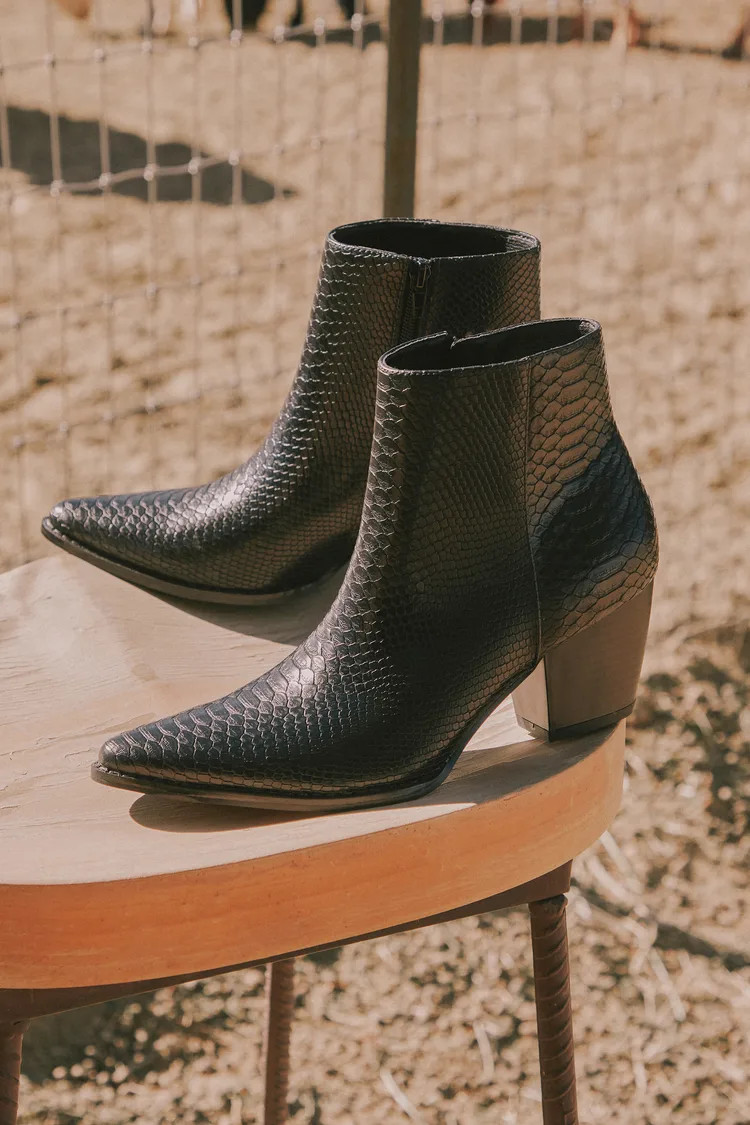 Spirit Black Snake Pointed Toe Ankle Booties | Lulus