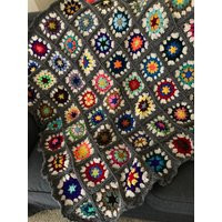 Granny Square Crochet Blanket - Grey Edges | Ready To Ship | Etsy (US)