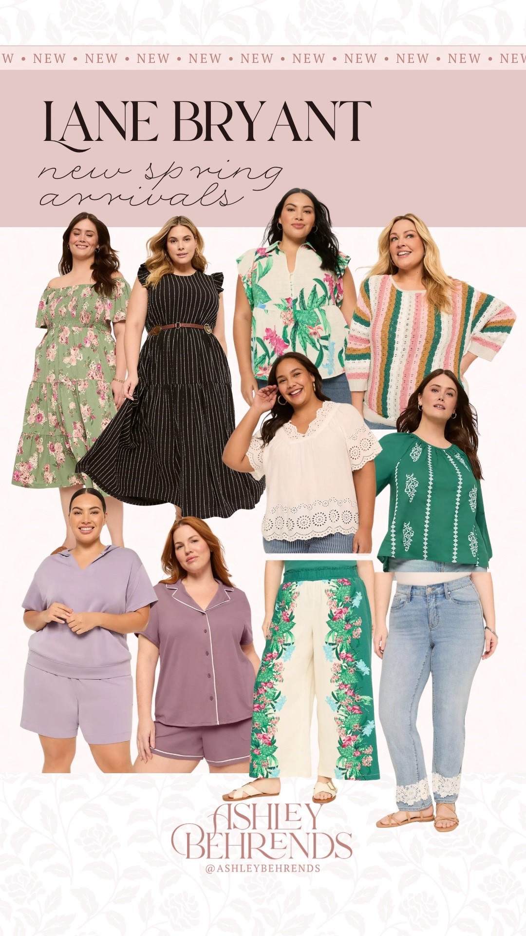 @Lane Bryant, I cannot get over how cute these new arrivals are! These all scream springtime and the colors 😍, are you kidding me?? These are absolutely stunning, how am I supposed to decide what to get? Super soft dusty purple pajama set, short sleeve sweatshirt and sweatpants shorts, off the shoulder floral green maxi dress, flutter sleeve black and white striped maxi dress, floral babydoll top, green and pink striped crochet sweater, eyelet trim off white dress top, green embroidered short sleeve top, lace trim jeans, green floral wide leg pants. 
Plus size finds, Lane Bryant spring finds, beachy outfit inspo, plus size resort wear 

#LTKPlusSize #LTKTravel #LTKSeasonal