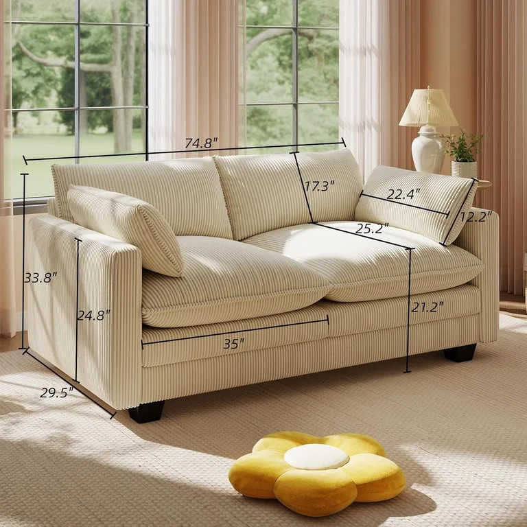 Noelse 75” Cloud Loveseat with Comfy Double Layer Upholstered Cushion, 2 Seater Modern Overstuf... | Walmart (US)