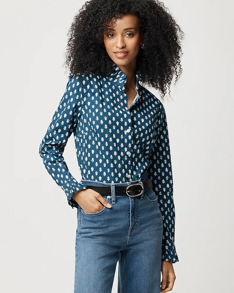 Printed ruffle button-up shirt | J.Crew Factory