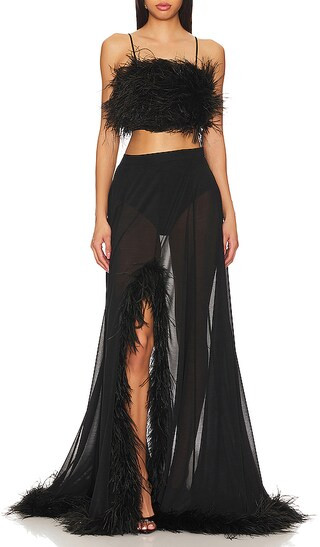 Yvonne Skirt in Black | Black Feather Top Black Mesh Skirt Outfit Maxi Skirt Set Sheer Skirt | Revolve Clothing (Global)