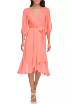 DKNY Women's Solid Tie Waist Fit and Flare Dress | Belk