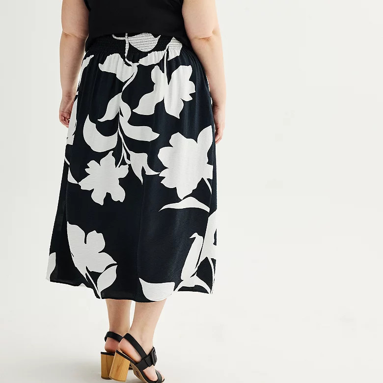 Plus Size Nine West Smocked Waist Midi Skirt | Kohl's
