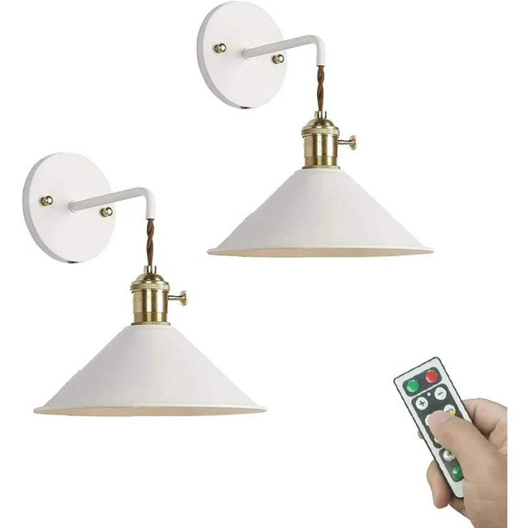 FSLiving 2-Light 100 Lumens Led Remote Control Battery Operated Indoor White Wall Sconce Light Fi... | Walmart (US)