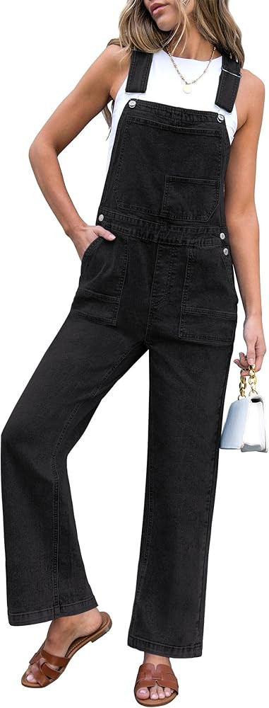 luvamia Jean Overalls for Women Straight Wide Leg Baggy Stretchy Denim Bib Adjustable Strap Casual Jumpsuit Loose Fit | Amazon (US)