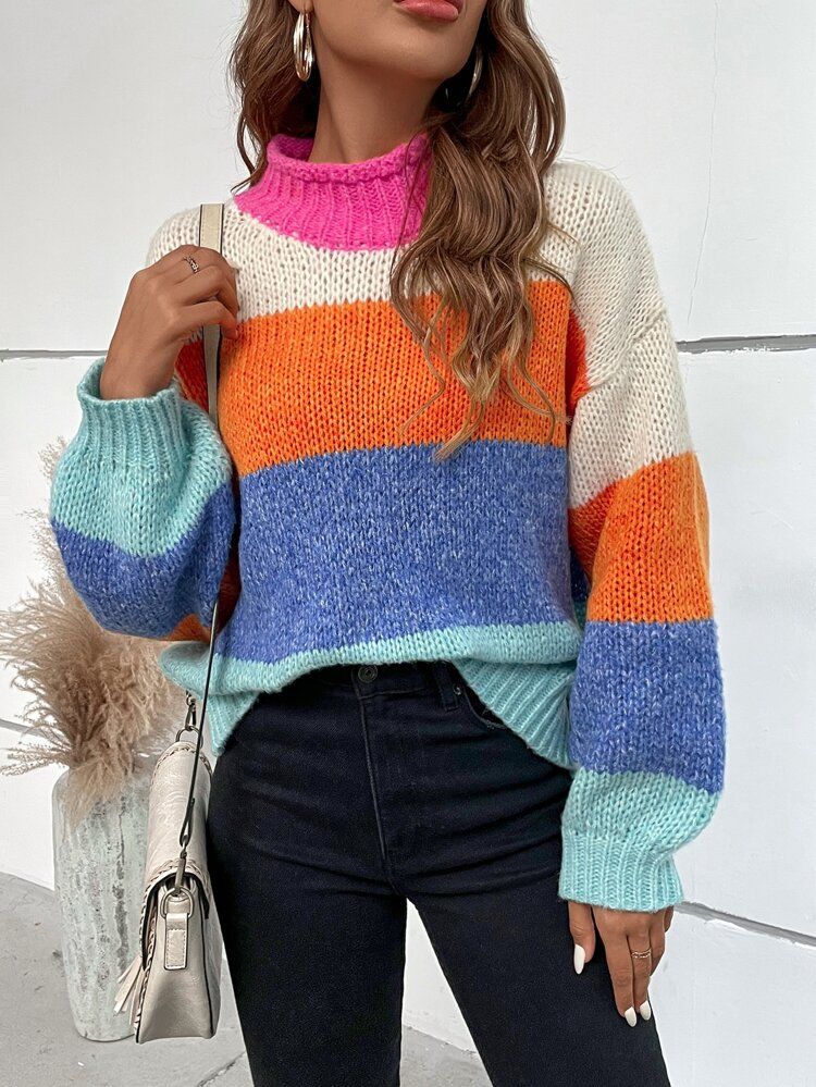 Color Block Drop Shoulder Sweater | SHEIN