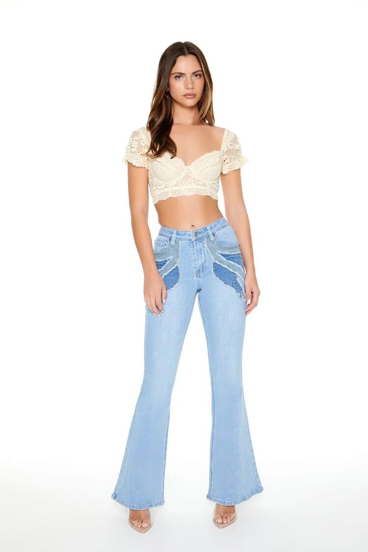 Frayed Patchwork Flare Jeans | Forever 21