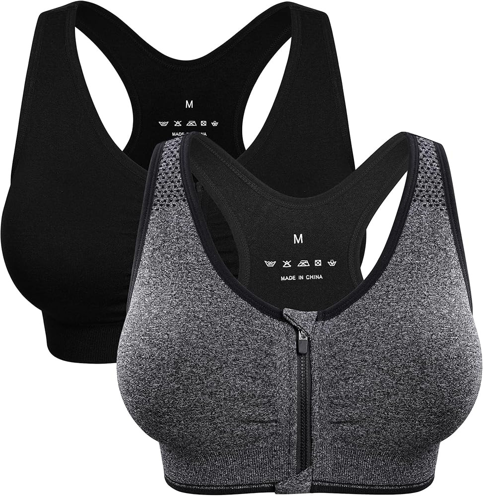 Women's Zip Front Sports Bra Wireless Post-Surgery Bra Active Yoga Sports Bras | Amazon (US)