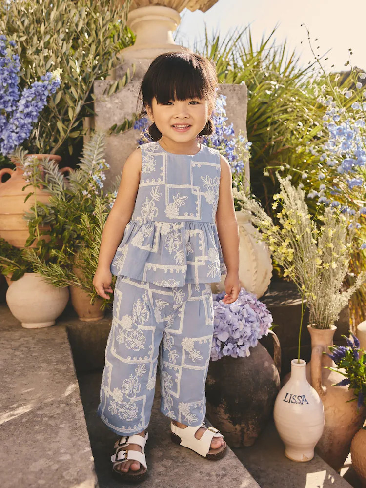 Blue/Ecru Embroidered Blouse And Trousers Co-ord Set (3mths-8yrs) | Next US