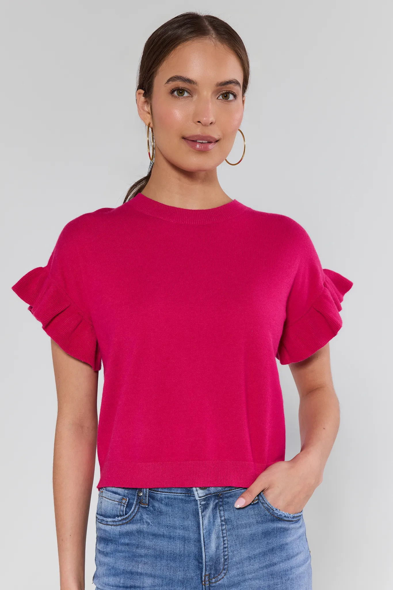 Ramona Pink Knit Ruffle Top | Avara