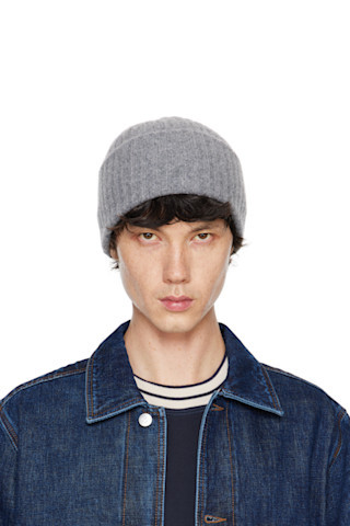 Gray Lambswool Ribbed Knit Beanie | SSENSE
