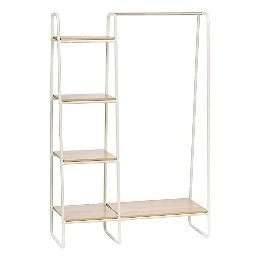 IRIS Metal Garment Rack with Wood Shelves, White and Light Brown | Amazon (US)