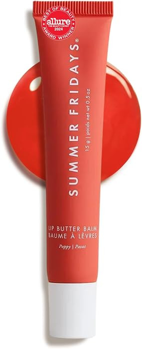 Summer Fridays Lip Butter Balm - Moisturizing Lip Gloss for Instant Shine + Sheer Color - With Nourishing Shea Butter - Everyday Makeup + Skin Care Summer Essentials - Vegan - Poppy (.5 Oz) | Amazon (US)