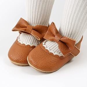QWZban Baby Girls Mary Jane Flats with Bownot Non Slip Soft Sole PU Leather Newborn Infant Toddler F | Amazon (US)