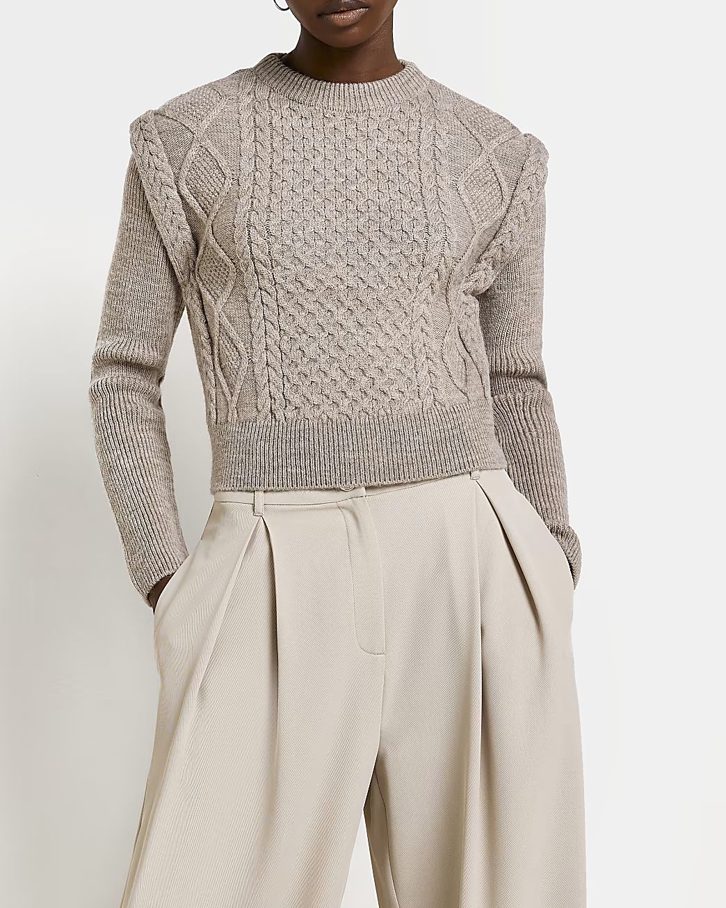 Beige cable knit jumper | River Island (UK & IE)