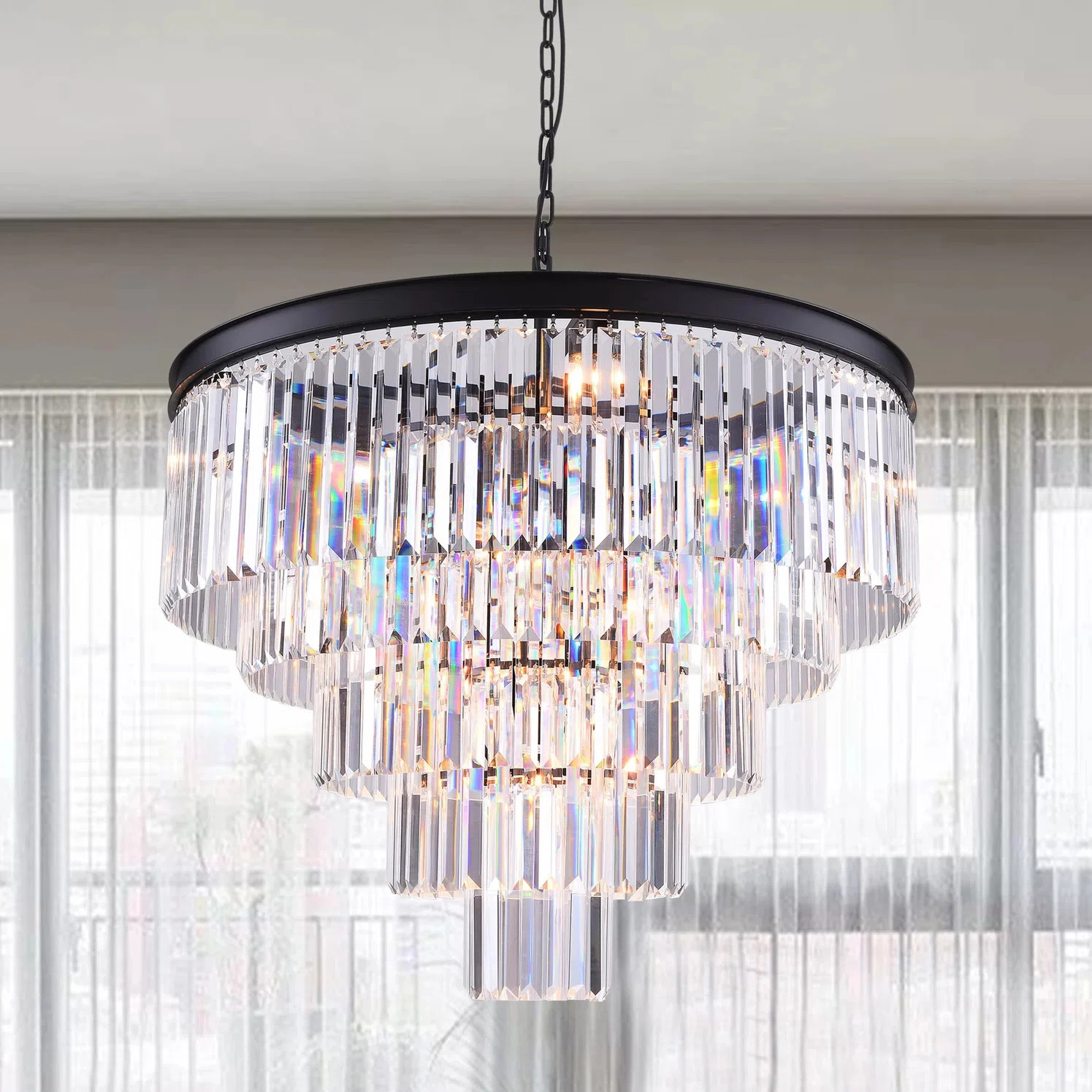 Hallum 12 - Light 31.5“W Dimmable Tiered Modern/Tradtional Chandelier with Crystal Accents for ... | Wayfair North America