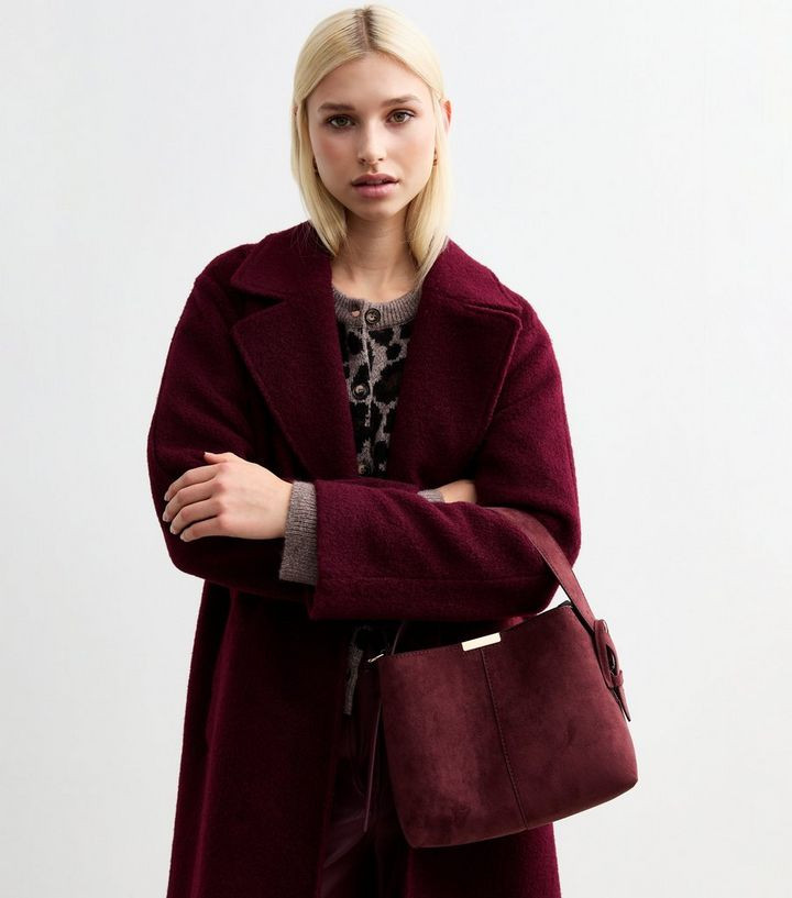 Burgundy Faux Suede Buckle Detail Shoulder Bag | New Look | New Look (UK)