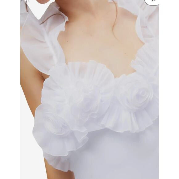 Free People Intimates Sz Small White Thong Bodysuit with Organza Flowers NEW!! | Poshmark