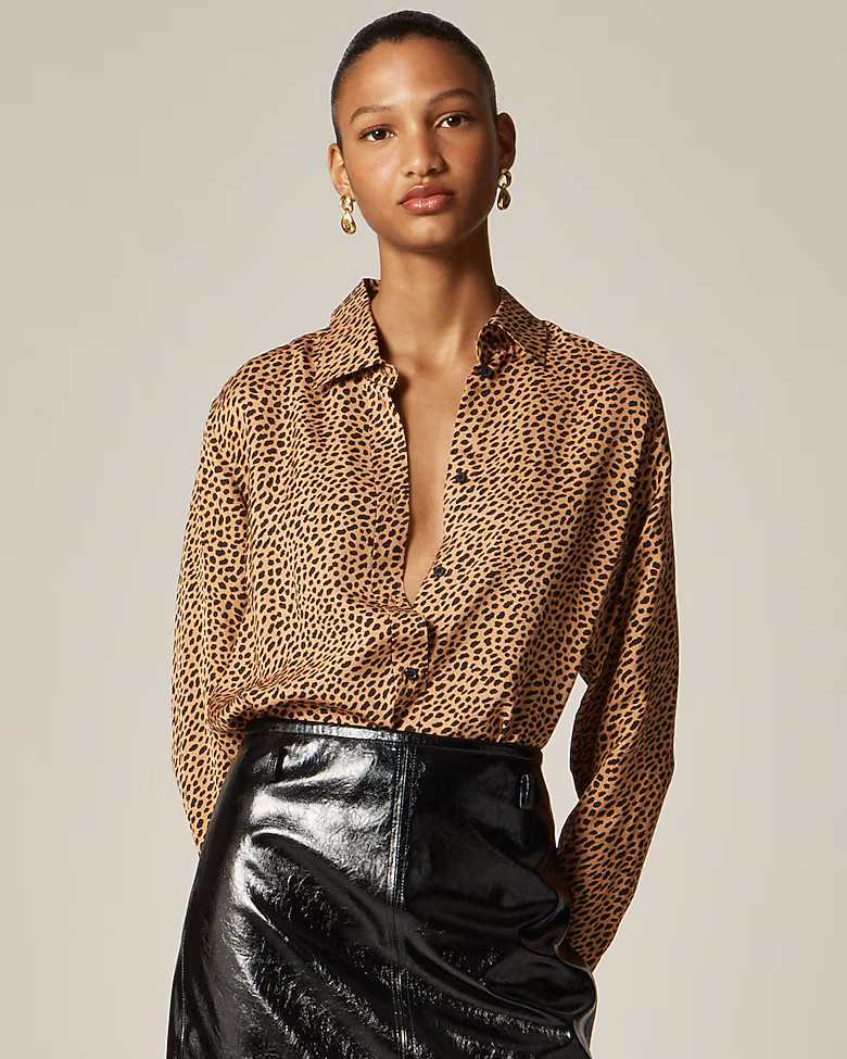 Jules club-collar shirt in leopard print | J. Crew US