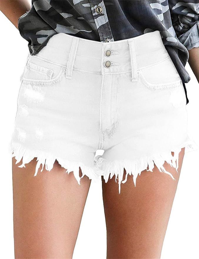 MODARANI Cut Off Denim Shorts for Women Frayed Distressed Jean Short Cute Mid Rise Ripped Hot Sho... | Amazon (US)