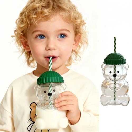 YP YuanPei Bear Glass Cup. 20oz Clear Bear Shape Tumbler with Green Lid, Reusable Drinking Cup for Kids, Milk Tea and Cocktails | Amazon (US)