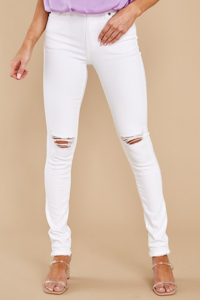 Simple Desires White Distressed Skinny Jeans | Red Dress 