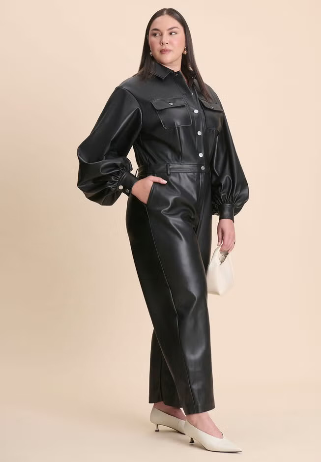 Faux Leather Straight Jumpsuit | Eloquii