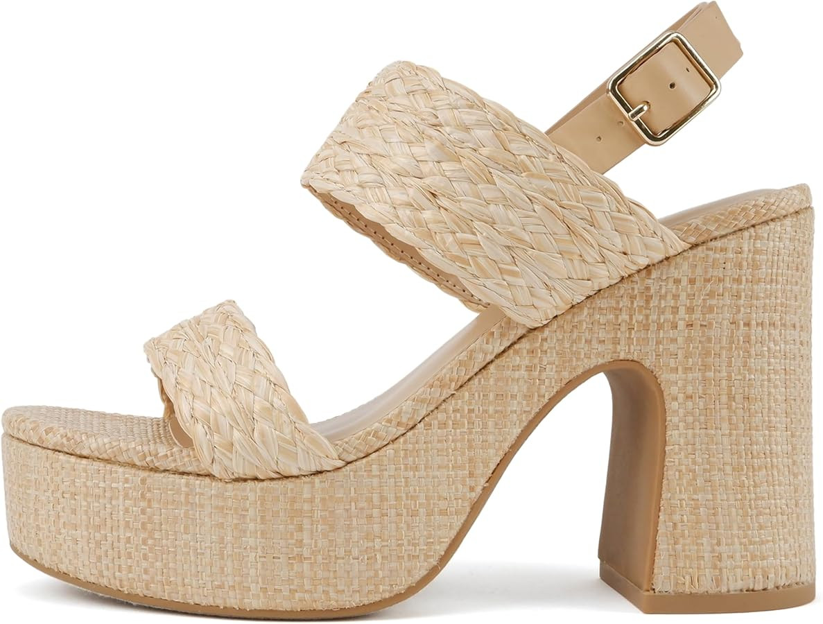 Soda “Home” ~ Women Round Toe Raffia Upper High Heel Platform Wedge Sandal with Adjustable An... | Amazon (US)