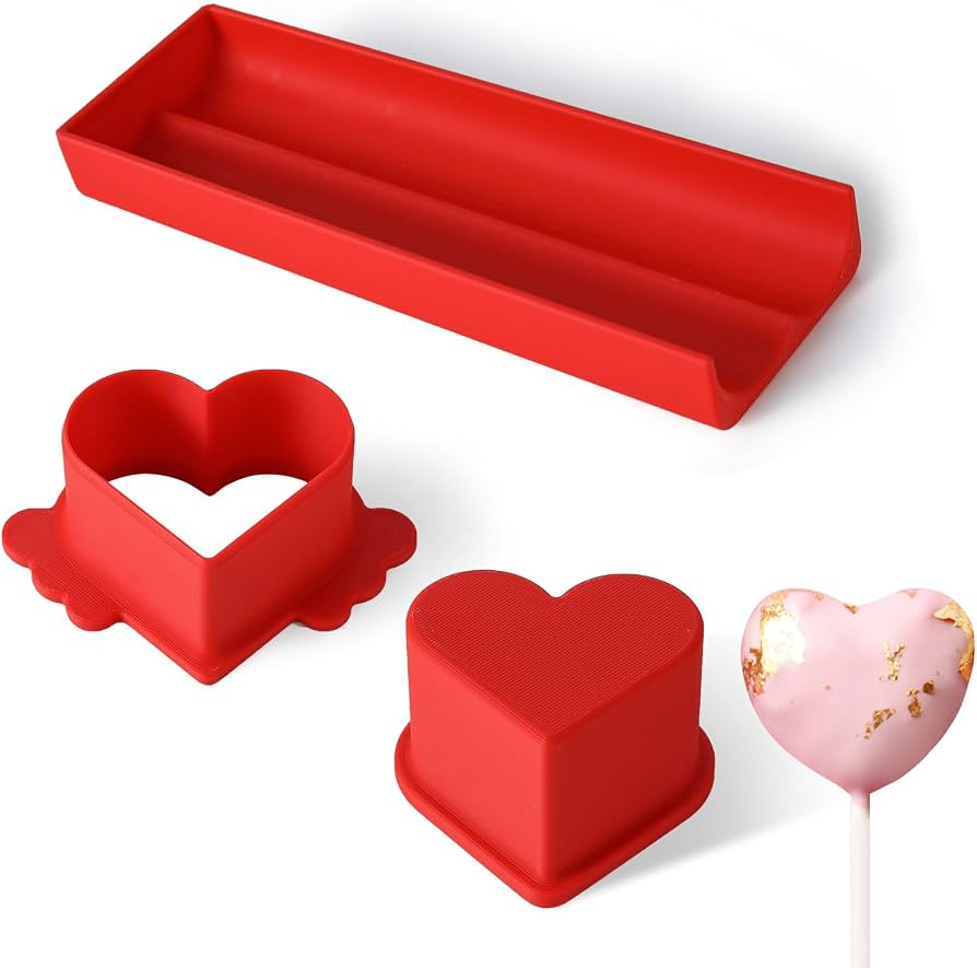 Heart Cake Pop Mold with 9-Inch Tray, 3D Printed Cake Pop Cutter and Pusher, Baking Molds for Hom... | Amazon (US)