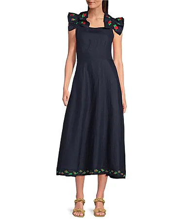 Fanm Mon Alanya On Or Off-the-Shoulder Embroidered Linen Midi Dress - XS | Dillard's